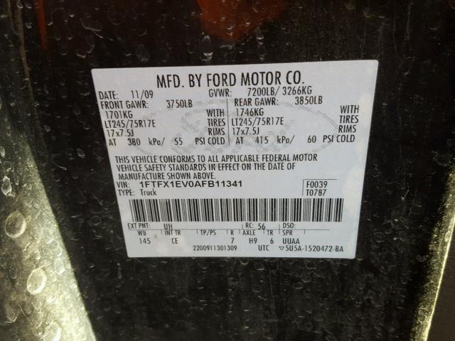 1FTFX1EV0AFB11341 - 2010 FORD F150 SUPER BLACK photo 10