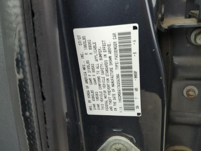 1HGCM56417A204384 - 2007 HONDA ACCORD LX GRAY photo 10