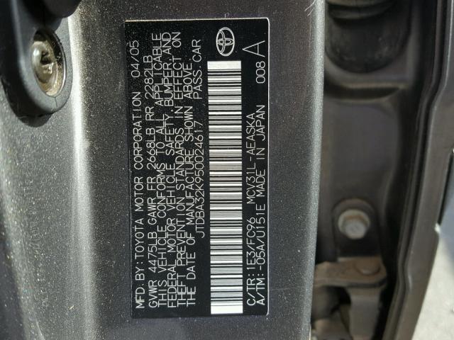 JTDBA32K950024617 - 2005 TOYOTA CAMRY SE GRAY photo 10