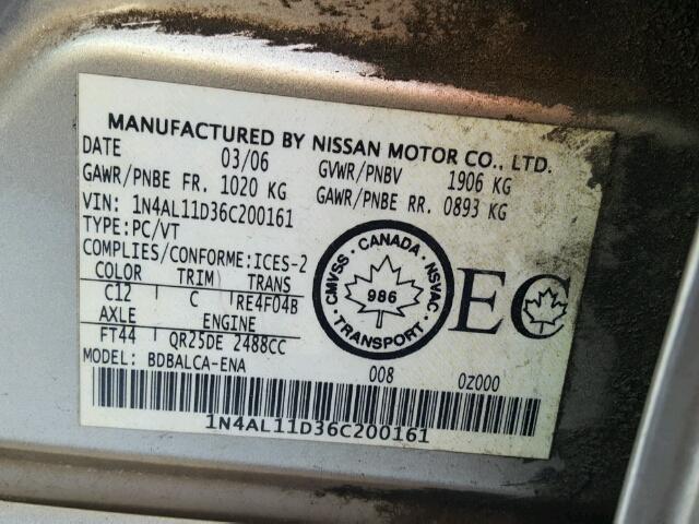 1N4AL11D36C200161 - 2006 NISSAN ALTIMA S BEIGE photo 10