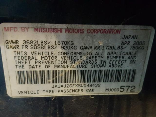 JA3AJ26EX5U049432 - 2005 MITSUBISHI LANCER ES BLUE photo 10