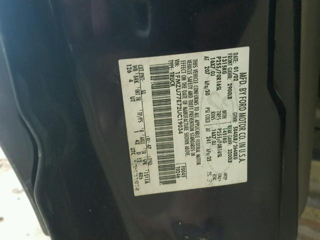 1FMZU77E72UC19034 - 2002 FORD EXPLORER S BLUE photo 10