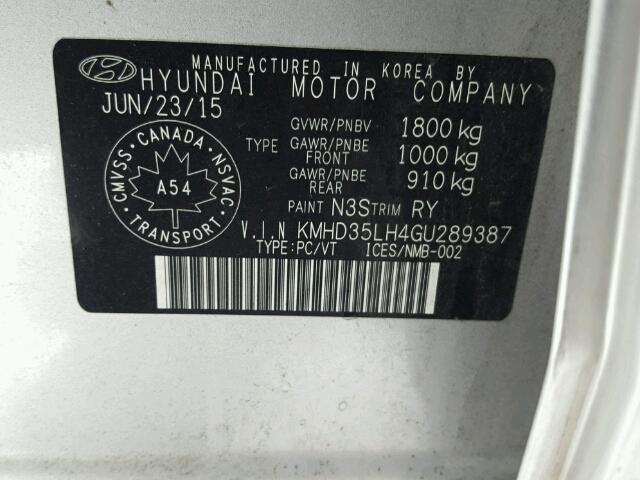 KMHD35LH4GU289387 - 2016 HYUNDAI ELANTRA GT SILVER photo 10