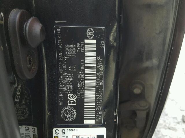 2T1BR32E46C710641 - 2006 TOYOTA COROLLA CE BLACK photo 10