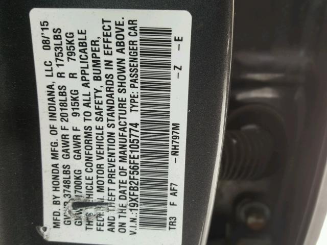 19XFB2F56FE105774 - 2015 HONDA CIVIC LX GRAY photo 10