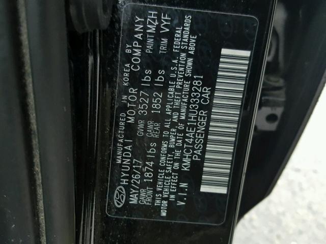 KMHCT4AE1HU333281 - 2017 HYUNDAI ACCENT SE BLACK photo 10