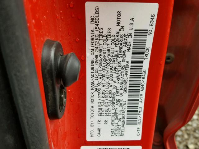 5TELU42N16Z187761 - 2006 TOYOTA TACOMA DOU RED photo 10