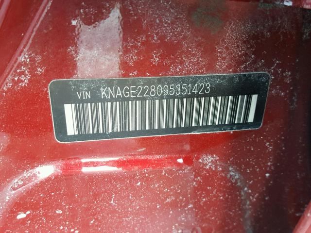 KNAGE228095351423 - 2009 KIA OPTIMA LX RED photo 10