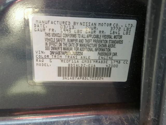 3N1AB7AP8DL705224 - 2013 NISSAN SENTRA S BLUE photo 10