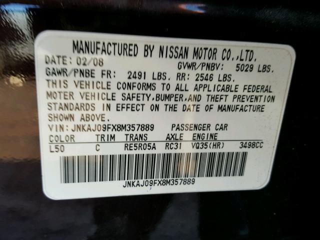 JNKAJ09FX8M357889 - 2008 INFINITI EX35 BASE PURPLE photo 10