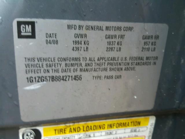 1G1ZG57B884271456 - 2008 CHEVROLET MALIBU LS 灰色 照片 10