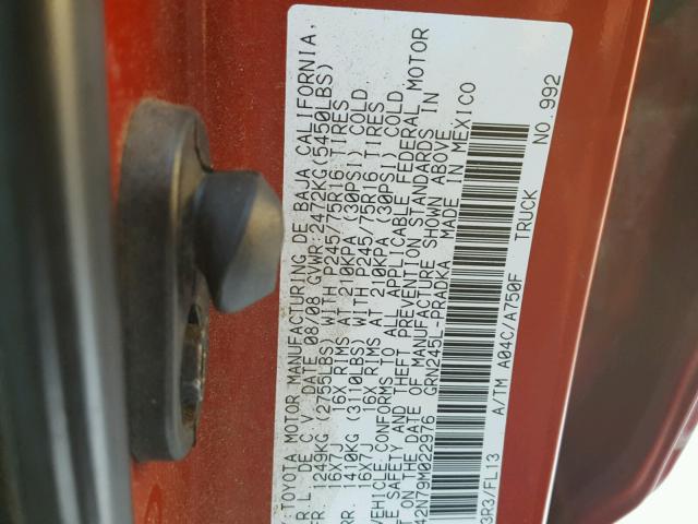 3TMLU42N79M022976 - 2009 TOYOTA TACOMA DOU RED photo 10