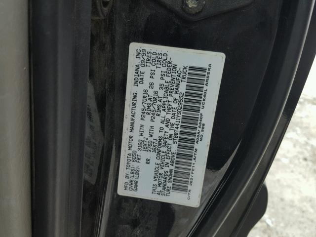 5TBBT4411YS029552 - 2000 TOYOTA TUNDRA ACC BLACK photo 10