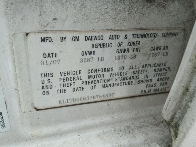 KL1TD66637B764897 - 2007 CHEVROLET AVEO BASE Biały zdjęcie 10