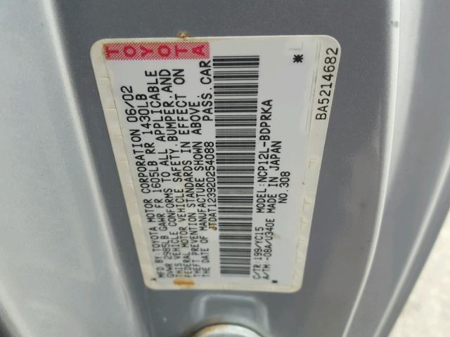 JTDAT123920254088 - 2002 TOYOTA ECHO SILVER photo 10