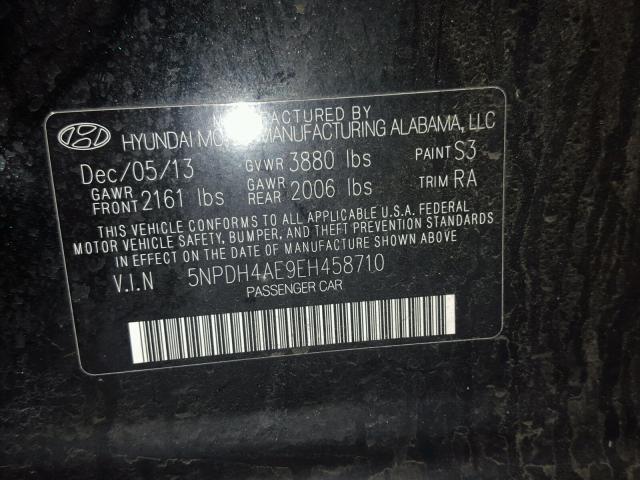 5NPDH4AE9EH458710 - 2014 HYUNDAI ELANTRA SE BLACK photo 10