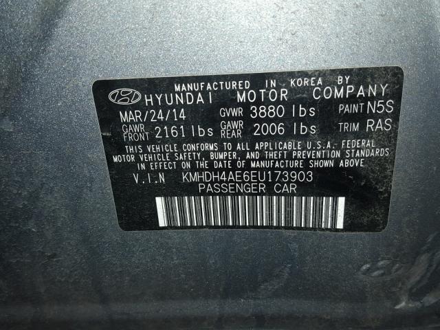 KMHDH4AE6EU173903 - 2014 HYUNDAI ELANTRA SE GRAY photo 10