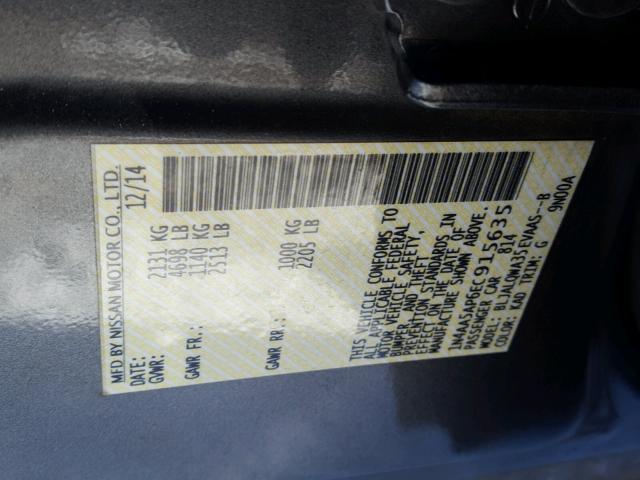 1N4AA5AP6EC915635 - 2014 NISSAN MAXIMA S GRAY photo 10