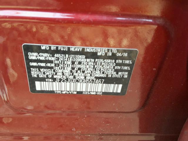 JF2SJGXC9GH557467 - 2016 SUBARU FORESTER 2 RED photo 10