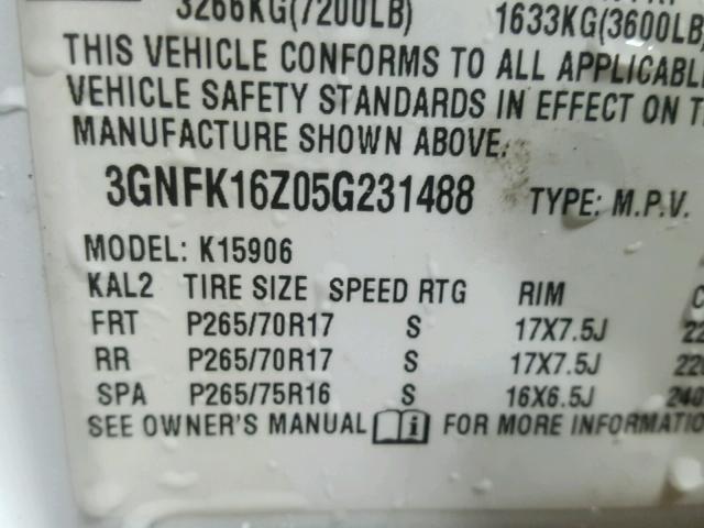 3GNFK16Z05G231488 - 2005 CHEVROLET SUBURBAN K WHITE photo 10