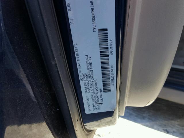 4S3BL626467215899 - 2006 SUBARU LEGACY 2.5 BLUE photo 10