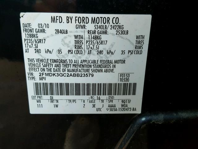 2FMDK3GC2ABB23579 - 2010 FORD EDGE SE BLUE photo 10