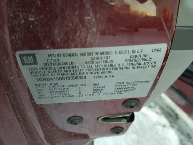 3GNDA13D57S596834 - 2007 CHEVROLET HHR LS MAROON photo 10