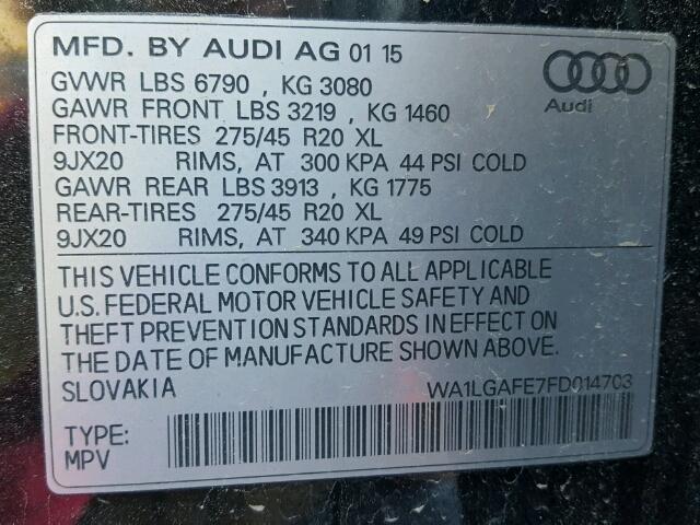 WA1LGAFE7FD014703 - 2015 AUDI Q7 PREMIUM BLACK photo 10