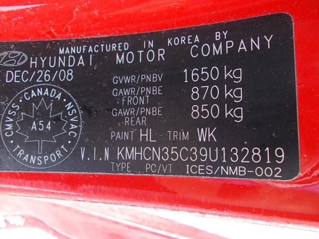 KMHCN35C39U132819 - 2009 HYUNDAI ACCENT SE RED photo 9