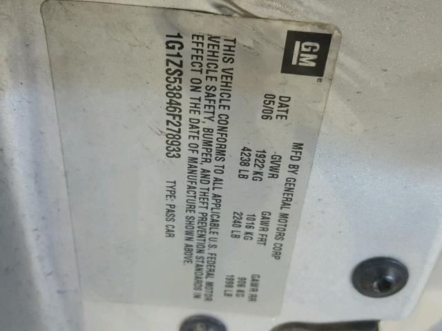 1G1ZS53846F278933 - 2006 CHEVROLET MALIBU LS 银色 照片 10