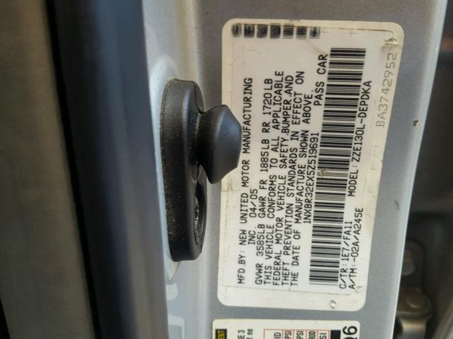 1NXBR32EX5Z519691 - 2005 TOYOTA COROLLA CE SILVER photo 10