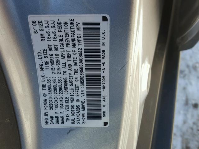 SHSRD68586U408442 - 2006 HONDA CR-V LX SILVER photo 10