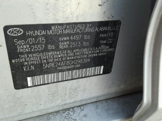 5NPE24AF8GH298384 - 2016 HYUNDAI SONATA SE SILVER photo 10