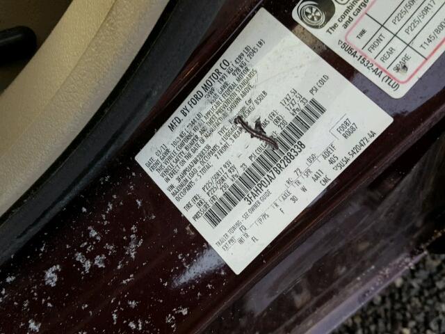 3FAHP0JA7BR288338 - 2011 FORD FUSION SEL MAROON photo 10