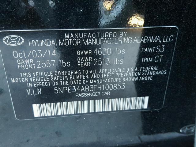 5NPE34AB3FH100853 - 2015 HYUNDAI SONATA SPO BLACK photo 10