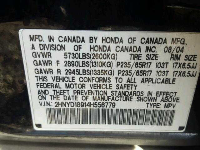 2HNYD18914H556779 - 2004 ACURA MDX TOURIN BLACK photo 10