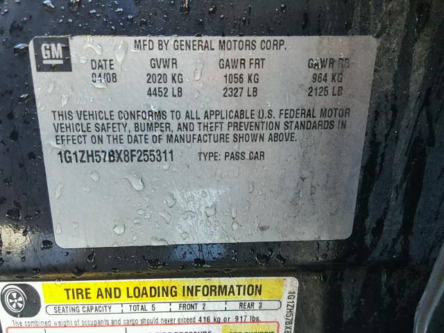 1G1ZH57BX8F255311 - 2008 CHEVROLET MALIBU 1LT 黑色 照片 10