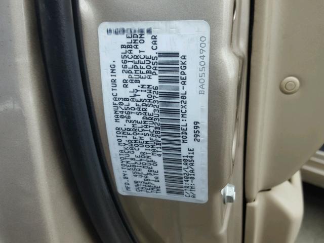 4T1BF28B23U323726 - 2003 TOYOTA AVALON XL GOLD photo 10