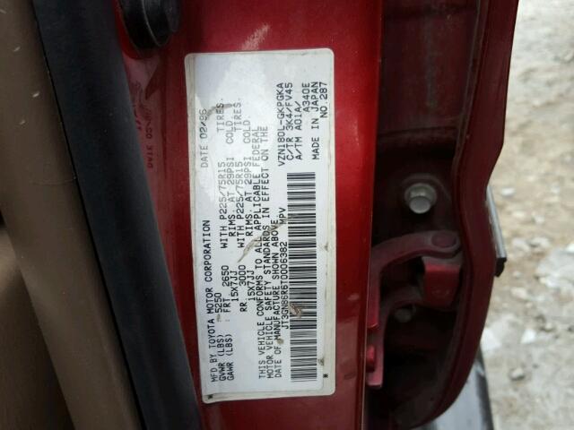 JT3GN86R6T0006382 - 1996 TOYOTA 4RUNNER SR RED photo 10