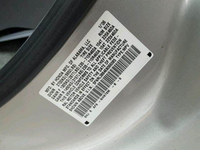 5FNRL38846B066085 - 2006 HONDA ODYSSEY TO SILVER photo 10