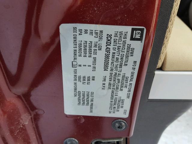 2CKDL43F386005804 - 2008 PONTIAC TORRENT MAROON photo 10