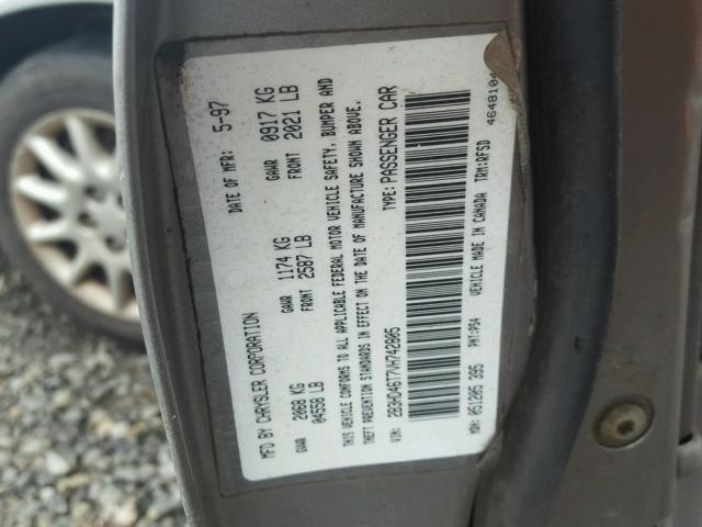 2B3HD46T7VH742805 - 1997 DODGE INTREPID GRAY photo 10