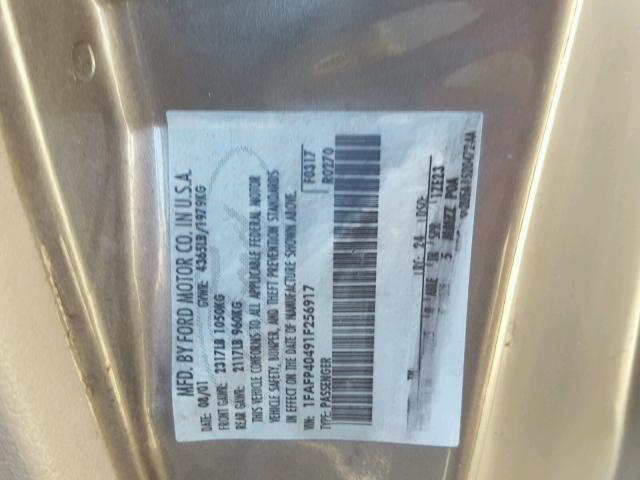 1FAFP40491F256917 - 2001 FORD MUSTANG GRAY photo 10