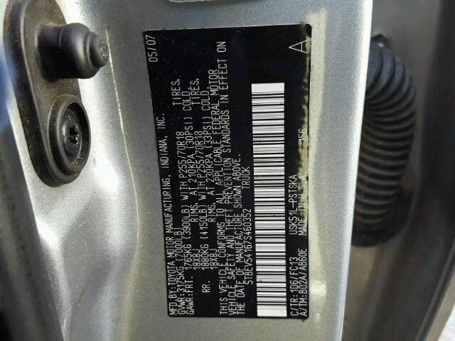 5TBEV54167S460352 - 2007 TOYOTA TUNDRA CRE SILVER photo 10