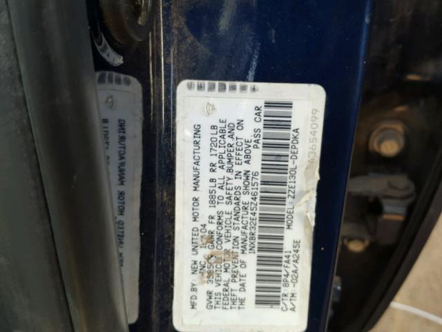 1NXBR32E45Z461576 - 2005 TOYOTA COROLLA CE BLUE photo 10