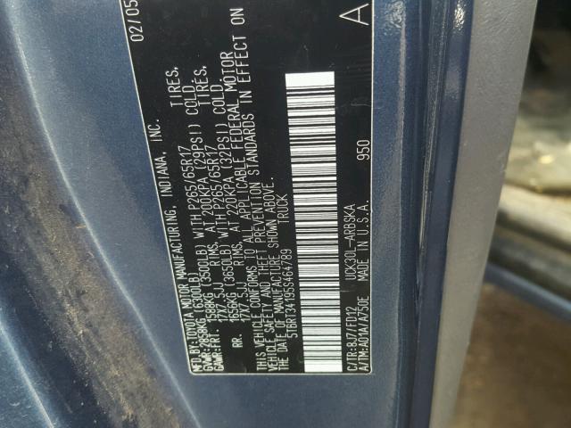 5TBRT34195S464789 - 2005 TOYOTA TUNDRA ACC BLUE photo 10