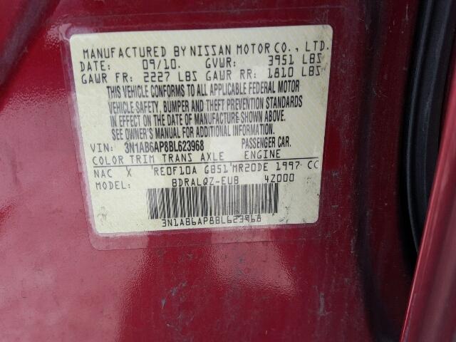 3N1AB6AP8BL623968 - 2011 NISSAN SENTRA 2.0 RED photo 10