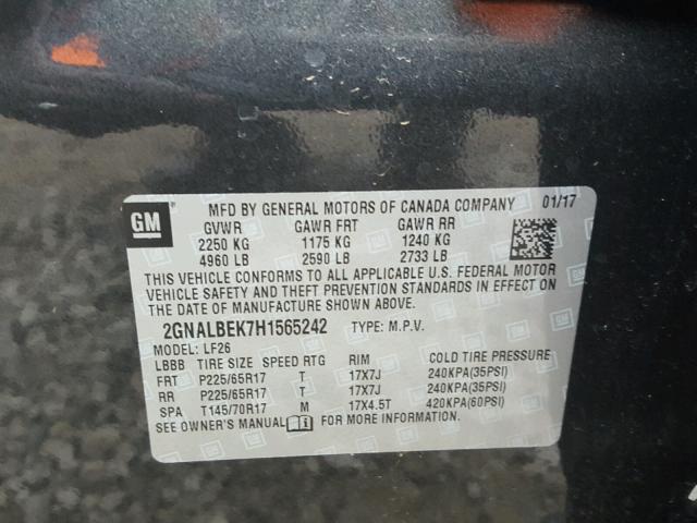 2GNALBEK7H1565242 - 2017 CHEVROLET EQUINOX LS CHARCOAL photo 10