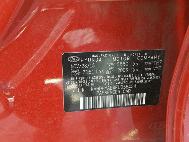 KMHDH4AE4EU056434 - 2014 HYUNDAI ELANTRA SE RED photo 10