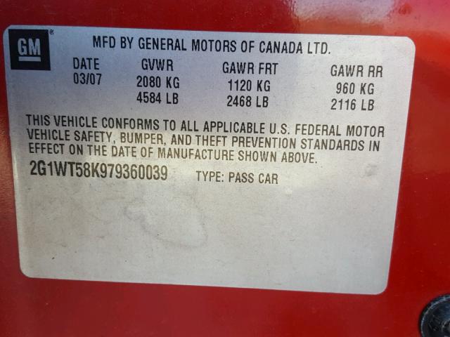 2G1WT58K979360039 - 2007 CHEVROLET IMPALA LT RED photo 10